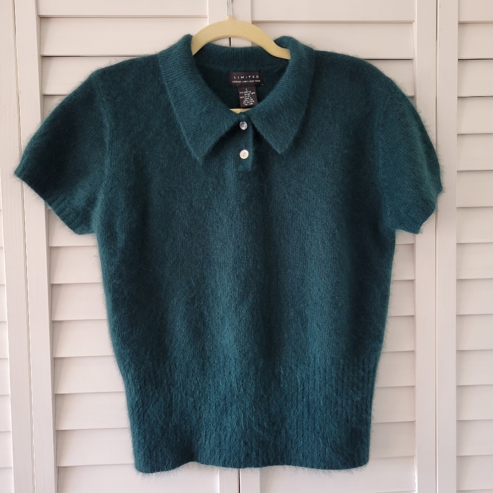 LIMITED Evergreen Luxury Angora Rabbit Hair Polo Sweater Size L